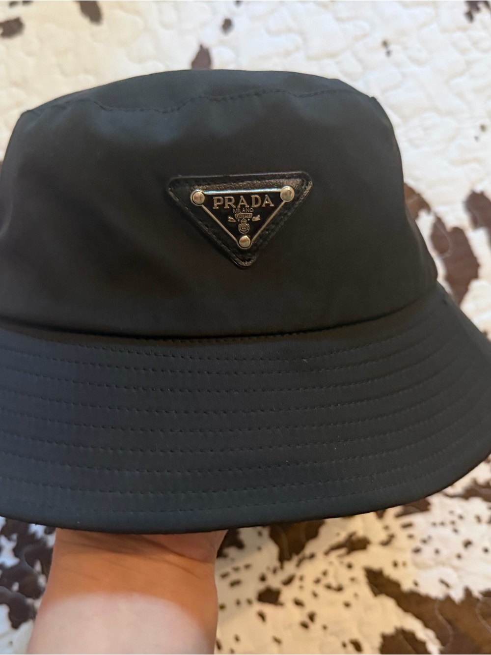 Black Nylon Bucket Hat with Triangle Logo Plaque